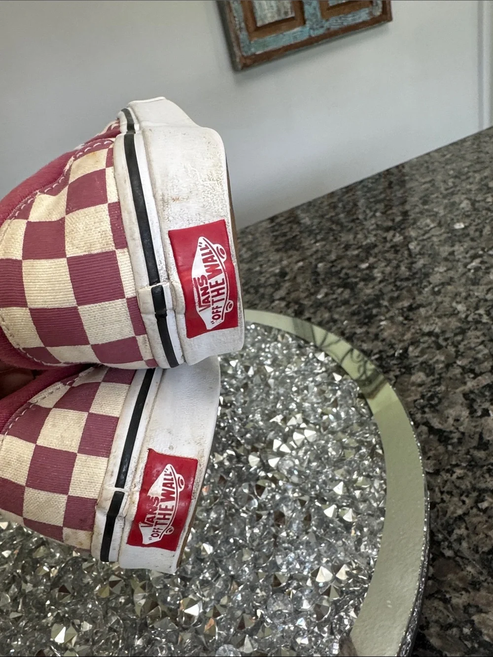Vans Slip-On Checkerboard Pink and Cream Canvas Loafers